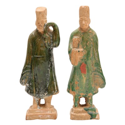 Lot 270 - Two Chinese pottery green-glazed figures, Ming dynasty