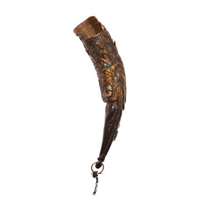Lot 201 - A Tibetan carved horn 'makara' ritual seed dispenser, 18th/19th century