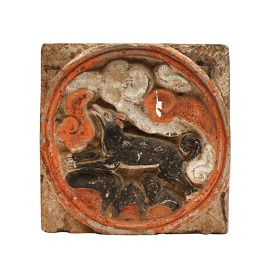 Lot 251 - A Chinese painted terracotta tile, probably Song dynasty