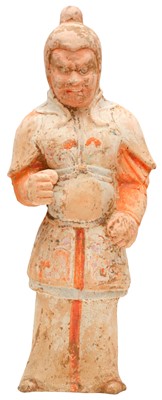Lot 112 - A CHINESE PAINTED POTTERY FIGURE OF A WARRIOR