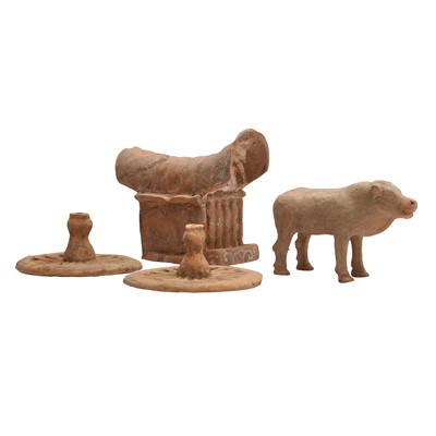 Lot 247 - A Chinese pottery figure of an ox and cart, Han dynasty