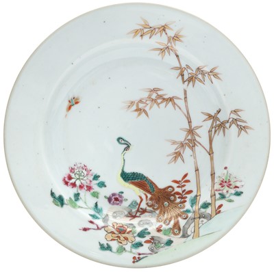 Lot 348 - A CHINESE EXPORT FAMILLE-ROSE 'PEACOCK' DISH / A CHINESE EXPORT FAMILLE-ROSE 'FLORAL' DISH / A CHINESE EXPORT FAMILLE-ROSE 'FLORAL BOUQUET' DISH