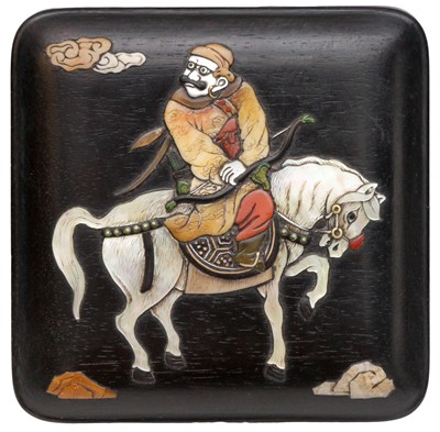 Lot 173 - A FINE CHINESE INLAID ZITAN 'HUREN' BOX AND COVER
