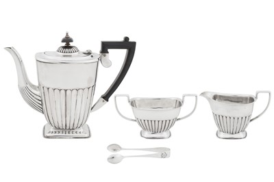 Lot 378 - An Elizabeth II sterling silver three-piece coffee service, Sheffield 1979 by E H Parkin and Co