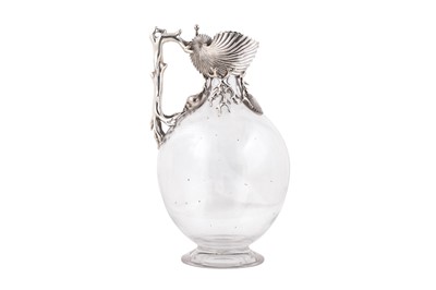 Lot 424 - A Victorian novelty sterling silver mounted glass claret jug, London 1882 by Edward Stockwell
