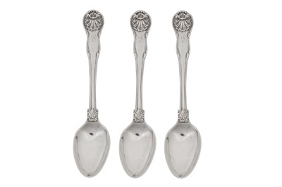 Lot 337 - Three George IV sterling silver teaspoons, London 1820 by Paul Storr (1771 - 1844, reg. 12th Jan 1793)