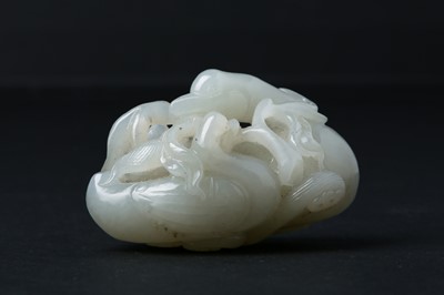 Lot 67 - A CHINESE PALE CELADON JADE 'GEESE' GROUP CARVING