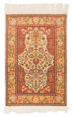 Lot 41 - A VERY FINE SIGNED SILK HEREKE RUG, TURKEY