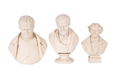 Lot 231 - THREE VICTORIAN PARIAN WARE PORTRAIT BUSTS
