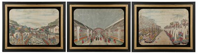 Lot 378 - A GROUP OF THREE CHINESE 'FIGURATIVE' WATERCOLOUR PAINTINGS