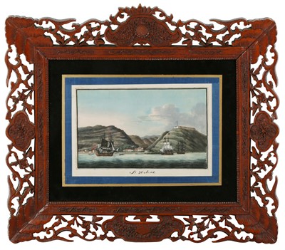 Lot 375 - A CHINESE EXPORT PITH PAINTING OF SAINT HELENA ISLAND