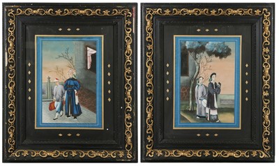 Lot 377 - TWO CHINESE 'FIGURATIVE' PITH PAINTINGS