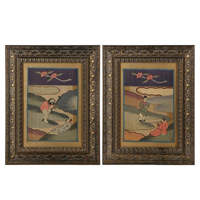 Lot 191 - Two Chinese silk kesi 'figurative' framed panels, Qing dynasty, 19th century