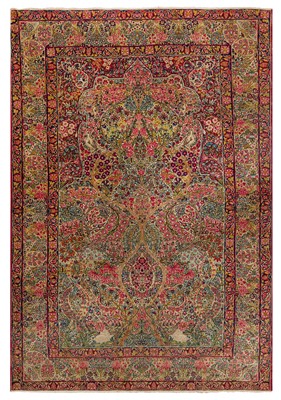 Lot 90 - A VERY FINE ANTIQUE MILLEFLEUR KIRMAN PRAYER RUG, SOUTH PERSIA