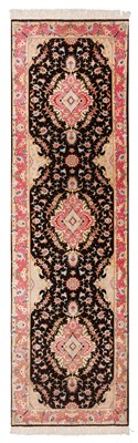 Lot 43 - A VERY FINE PART SILK TABRIZ RUNNER, NORTH-WEST PERSIA