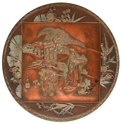 Lot 461 - A JAPANESE COPPER AND METAL 'FIGURAL' DISH