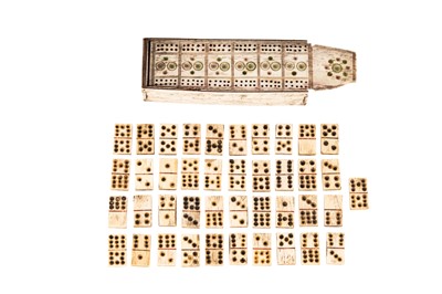 Lot 14 - NAPOLEONIC PRISONER OF WAR CARVED AND STAINED BONE DOMINO SET AND CRIBBAGE BOARD