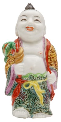 Lot 1029 - A CHINESE FAMILLE-ROSE 'LAUGHING BUDDHA' SNUFF BOTTLE