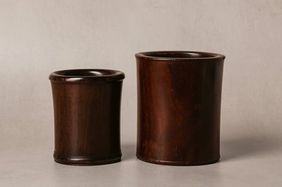 Lot 25 - TWO CHINESE HARDWOOD HUANGHUALI BRUSH POTS, BITONG