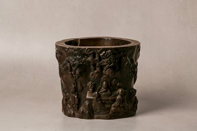 Lot 16 - A CHINESE HARDWOOD ZITAN BRUSH POT, BITONG