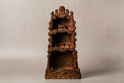 Lot 19 - A CHINESE HARDWOOD HUANGHUALI SHRINE