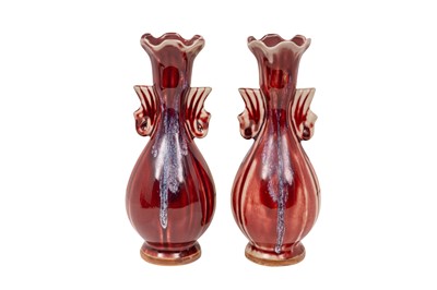 Lot 53 - A PAIR OF CHINESE FLAMBE-GLAZED VASES
