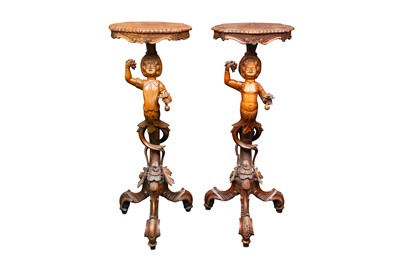 Lot 57 - A pair of Venetian carved walnut figural torchères, late 19th century