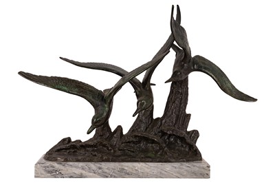 Lot 90 - Irénée Rochard (French, 1906-84), an Art Deco patinated bronze seagull group