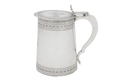Lot 455 - A George III sterling silver tankard, London 1781 by John Robins (reg. 20th Oct 1774)