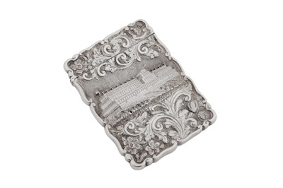 Lot 27 - A Victorian sterling silver ‘castle top’ card case, Birmingham 1850 by Edward Smith