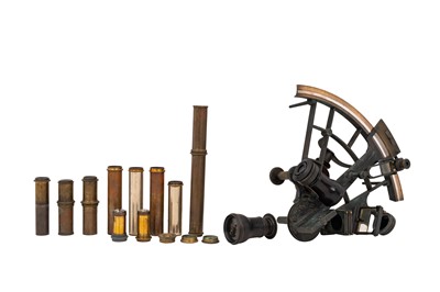 Lot 140 - AN OAK CASED VICTORIAN BRASS SEXTANT