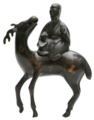 Lot 147 - A CHINESE BRONZE 'IMMORTAL RIDING DEER' CENSER
