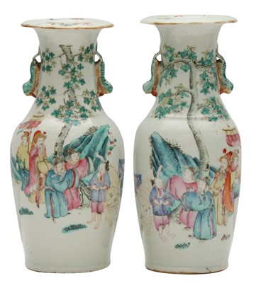 Lot 686 - A PAIR OF CHINESE FAMILLE-ROSE 'FIGURAL' VASES