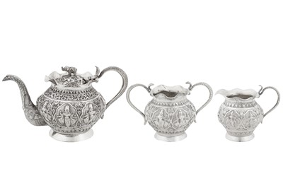 Lot 104 - An early 20th century Anglo – Indian unmarked silver three-piece tea service, Lucknow circa 1920