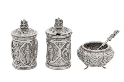 Lot 135 - A late 19th century Anglo – Indian unmarked silver cruet set, Madras circa 1890