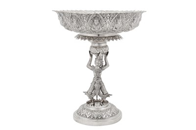 Lot 210 - An early 20th century Thai (Siamese) unmarked silver presentation tray on stand, Bangkok circa 1939