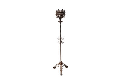 Lot 110 - A FLOOR STANDING WROUGHT IRON PRICKET CANDLE HOLDER, PROBABLY SPANISH, EARLY 20TH CENTURY