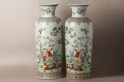 Lot 183 - A PAIR OF LARGE CHINESE FAMILLE-ROSE 'BOYS' VASES