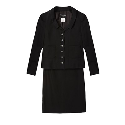 Lot 251 - Chanel Black Wool Skirt Suit - Size 38