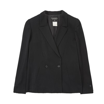 Lot 235 - Chanel Black Wool Crepe CC Blazer - Size 38