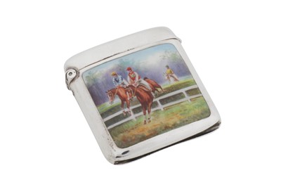 Lot 48 - An early 20th century German 935 standard silver and enamel vesta case, possibly Pforzheim circa 1920