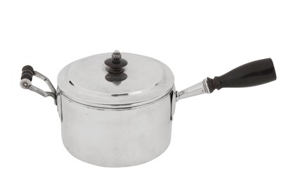 Lot 94 - An early 19th century Indian colonial silver curry pan with egg coddler, Calcutta circa 1830 by Pittar and Co (active 1825-48)
