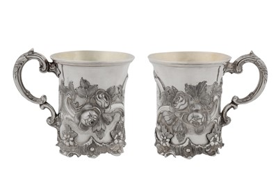 Lot 410 - Two Victorian sterling silver christening mugs, London 1857/59 by William Smily (A B Savory and Sons)