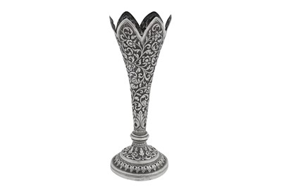 Lot 161 - A late 19th century Anglo – Indian silver posy vase, Cutch, Bhuj circa 1890 by Oomersi Mawji (active circa 1860-90)