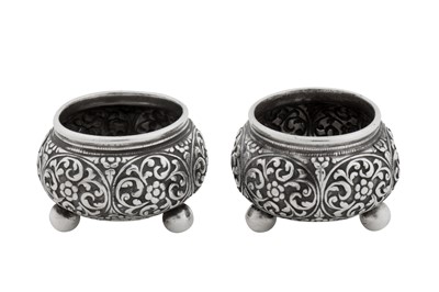 Lot 160 - A pair of late 19th century Anglo – Indian silver salts, Cutch, Bhuj circa 1890 by Oomersi Mawji Jnr (active circa 1890-1930)