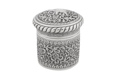 Lot 152 - An early 20th century Anglo – Indian silver dressing table jar, Karachi circa 1920 by J. Manikrai