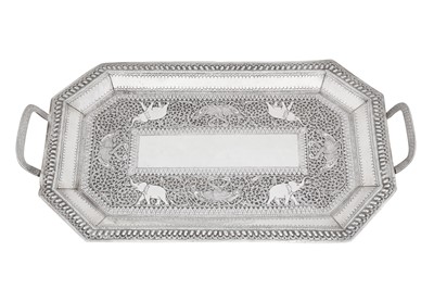 Lot 192 - An early 20th century Ceylonese (Sri Lankan) unmarked silver twin handled tray, Kandy circa 1930