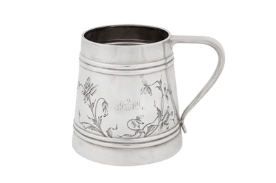 Lot 274 - A Nicholas II Russian 84 zolotnik silver mug, Moscow dated 1909, maker’s mark obscured