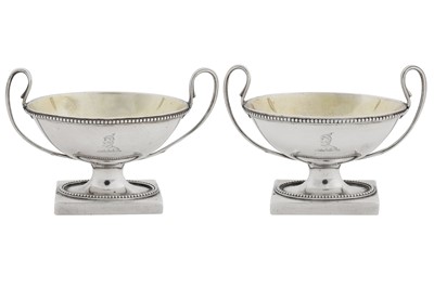 Lot 442 - A pair of George III sterling silver salts, London 1787 by Andrew Fogelberg and Stephen Gilbert (reg. 17th July 1780)