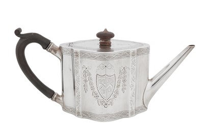 Lot 447 - A George III sterling silver teapot, London 1783 by Charles Aldridge and Henry Green (reg. 19th Aug 1775)